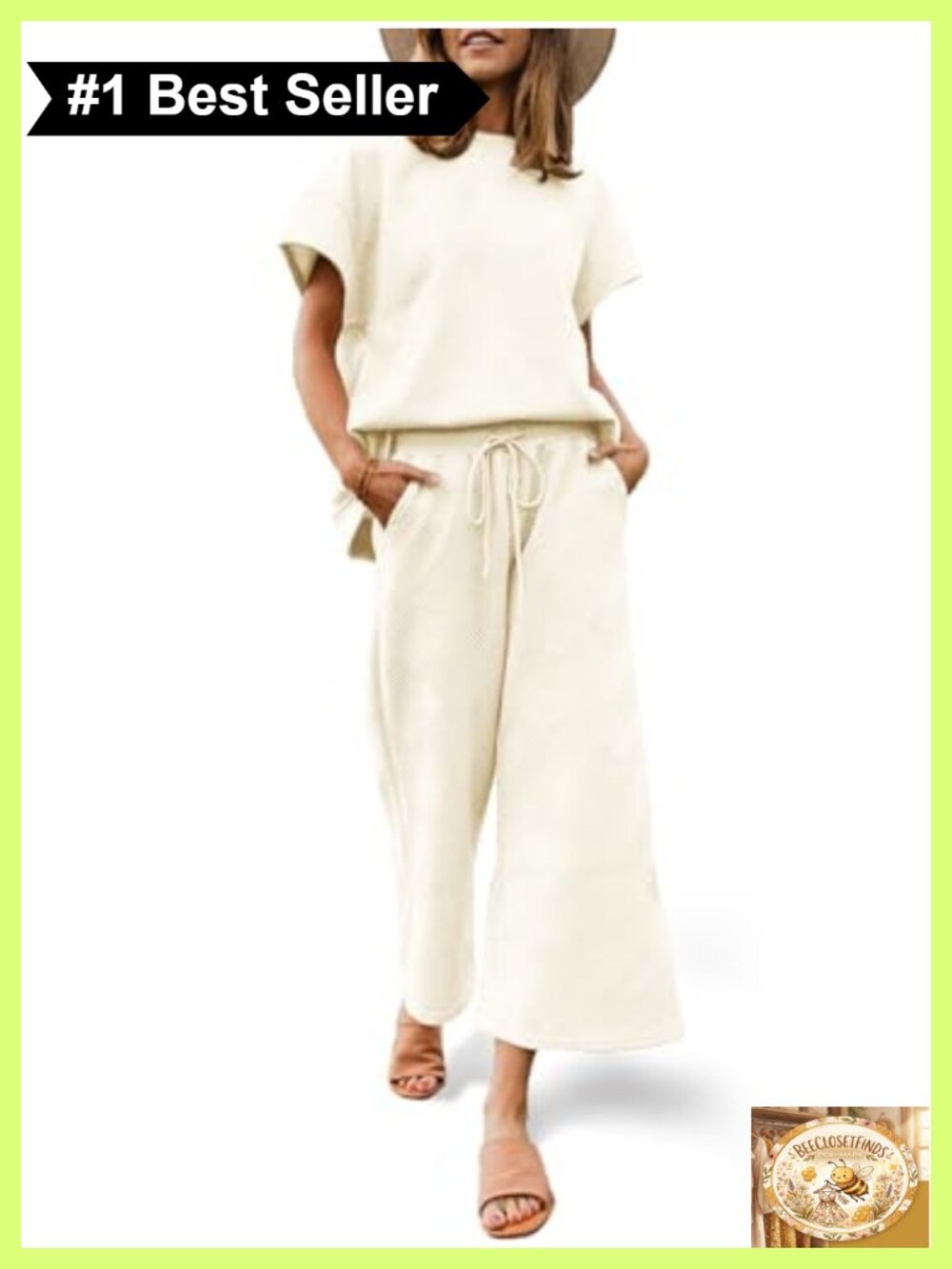 Women's 2 Piece Sweatsuit Set Short Sleeve Top Wide Leg Cropped Pants Loungewear